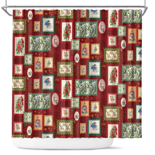 Aussie Birds Christmas La La Land Shower Curtain Red Vintage Stamp Edition - Aussie Hoodie