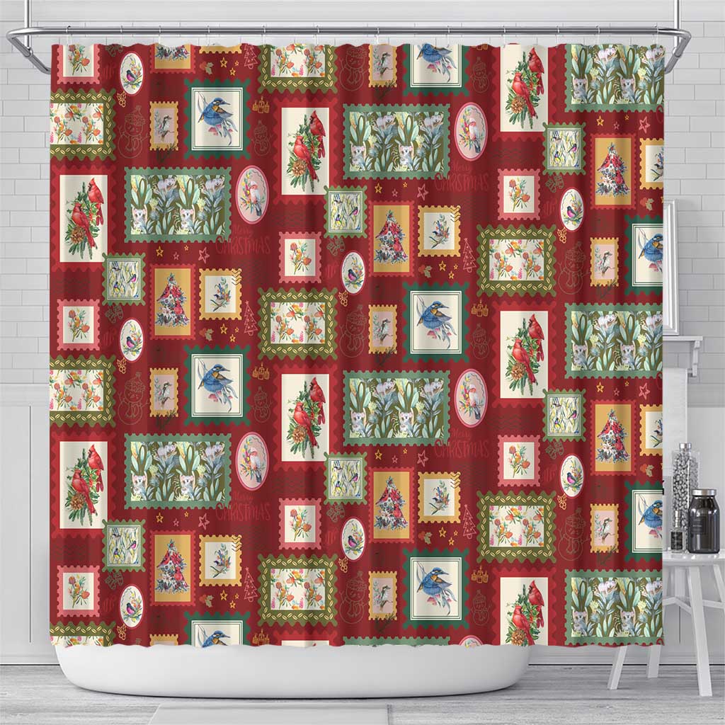 Aussie Birds Christmas La La Land Shower Curtain Red Vintage Stamp Edition - Aussie Hoodie