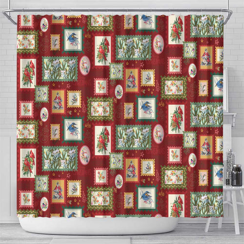 Aussie Birds Christmas La La Land Shower Curtain Red Vintage Stamp Edition - Aussie Hoodie