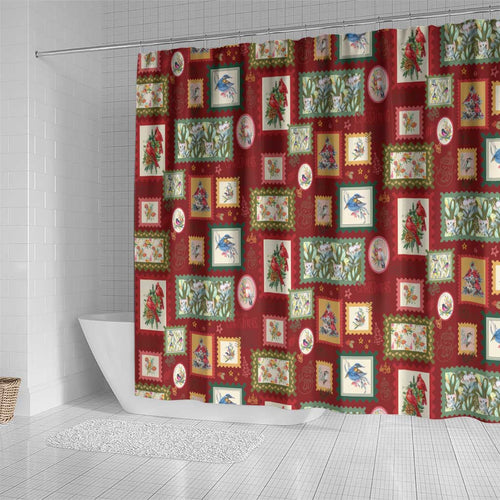 Aussie Birds Christmas La La Land Shower Curtain Red Vintage Stamp Edition - Aussie Hoodie