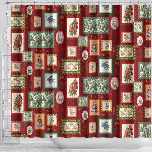 Aussie Birds Christmas La La Land Shower Curtain Red Vintage Stamp Edition - Aussie Hoodie