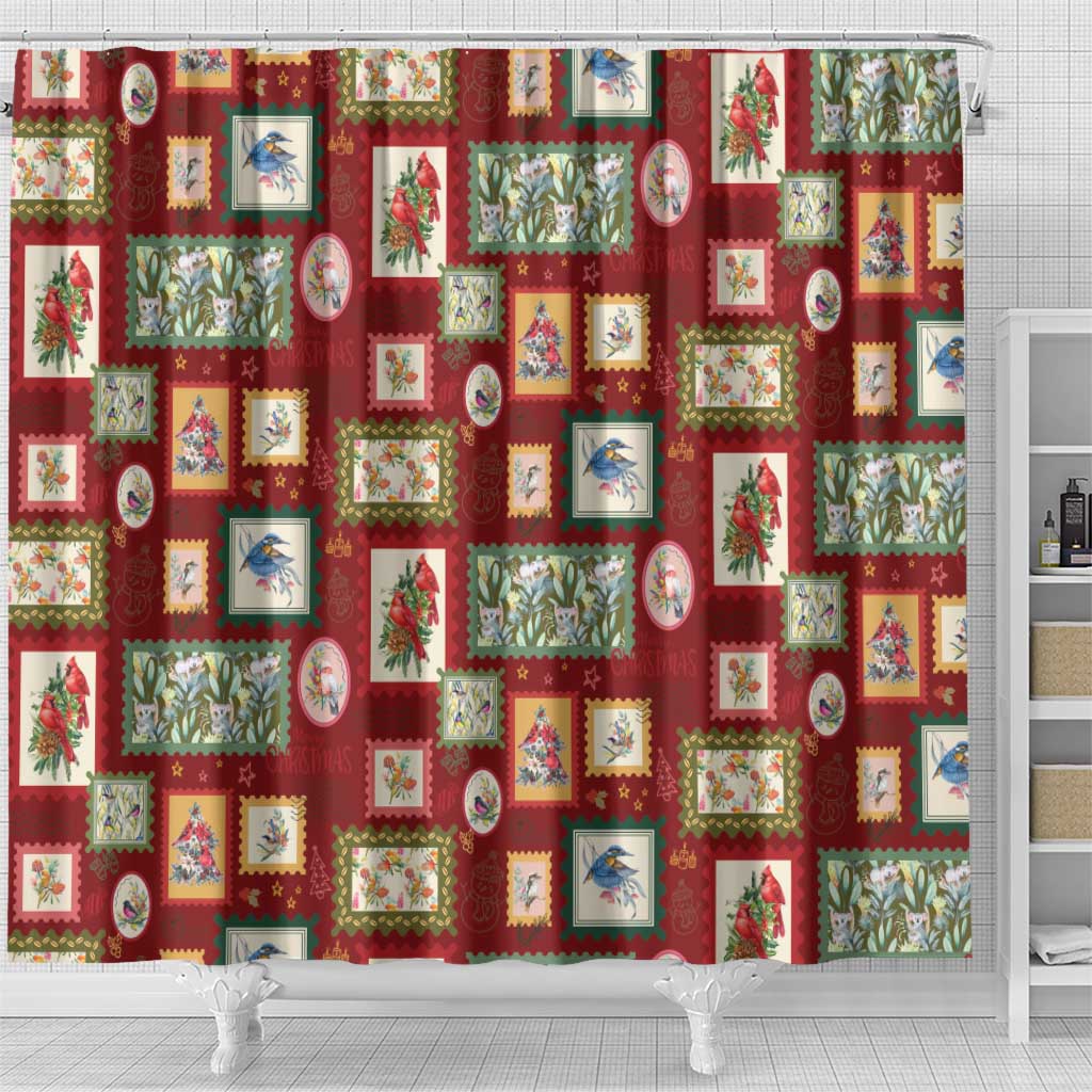 Aussie Birds Christmas La La Land Shower Curtain Red Vintage Stamp Edition - Aussie Hoodie
