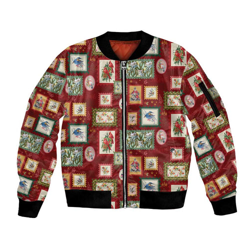 Aussie Birds Christmas La La Land Sleeve Zip Bomber Jacket Red Vintage Stamp Edition - Aussie Hoodie