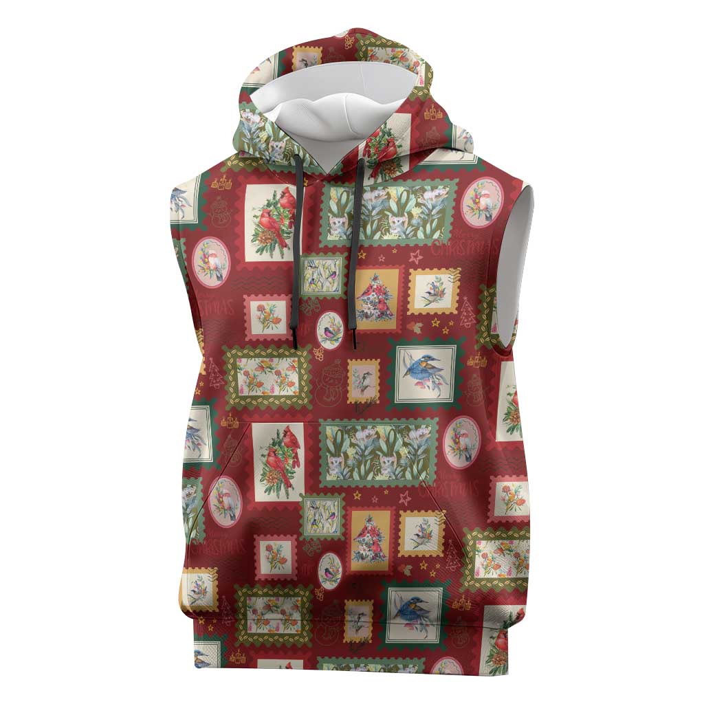 Aussie Birds Christmas La La Land Sleeveless Hoodie Red Vintage Stamp Edition - Aussie Hoodie