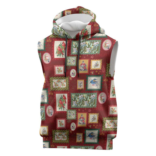 Aussie Birds Christmas La La Land Sleeveless Hoodie Red Vintage Stamp Edition - Aussie Hoodie