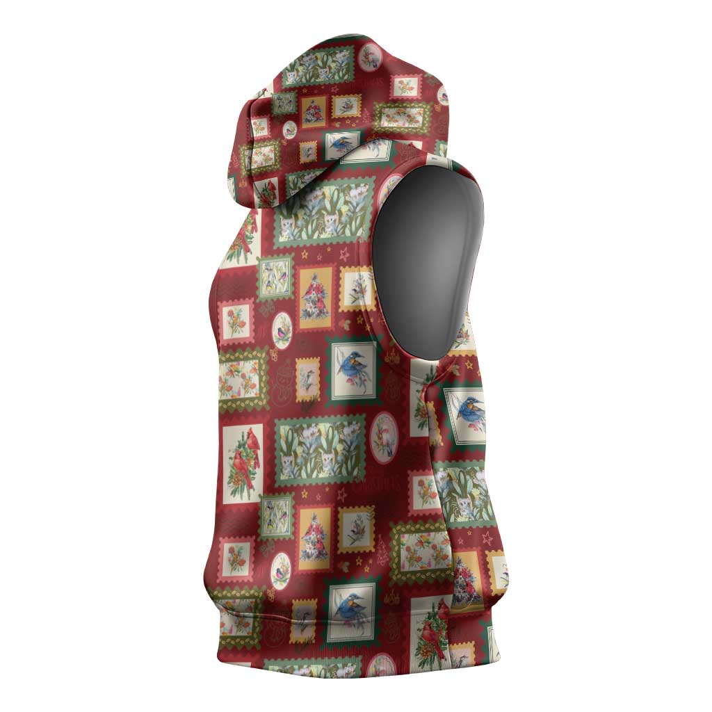 Aussie Birds Christmas La La Land Sleeveless Hoodie Red Vintage Stamp Edition - Aussie Hoodie