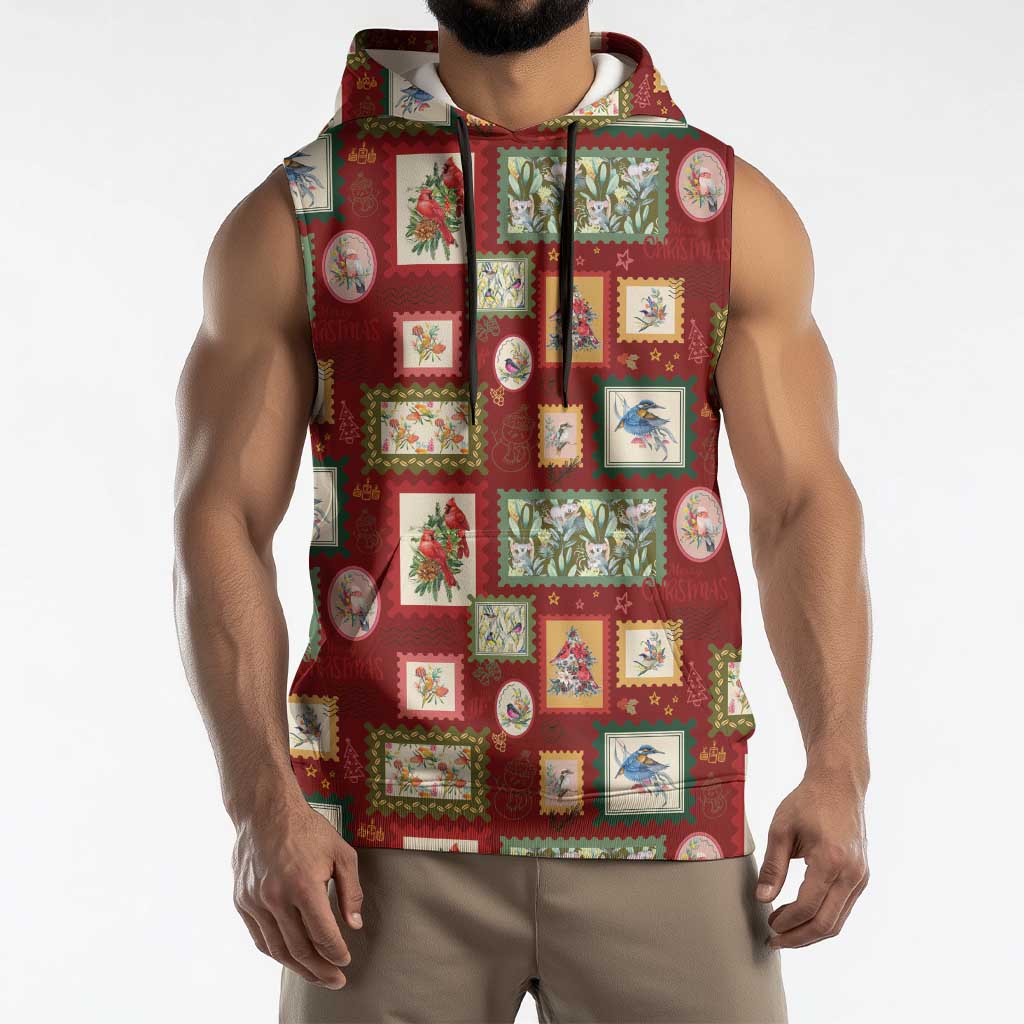 Aussie Birds Christmas La La Land Sleeveless Hoodie Red Vintage Stamp Edition - Aussie Hoodie