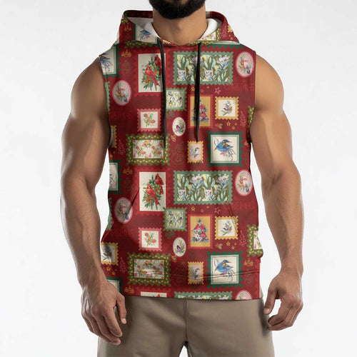 Aussie Birds Christmas La La Land Sleeveless Hoodie Red Vintage Stamp Edition - Aussie Hoodie
