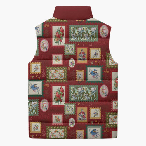 Aussie Birds Christmas La La Land Sleeveless Puffer Jacket Red Vintage Stamp Edition - Aussie Hoodie