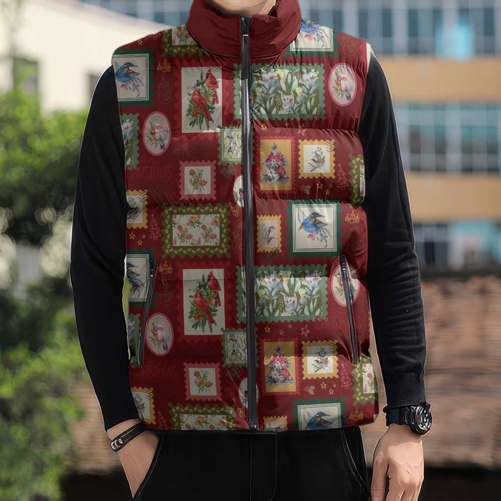 Aussie Birds Christmas La La Land Sleeveless Puffer Jacket Red Vintage Stamp Edition - Aussie Hoodie