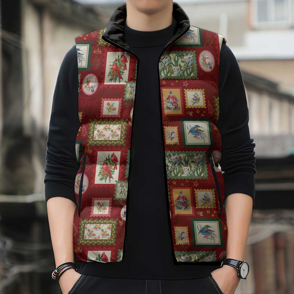 Aussie Birds Christmas La La Land Sleeveless Puffer Jacket Red Vintage Stamp Edition - Aussie Hoodie