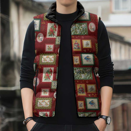 Aussie Birds Christmas La La Land Sleeveless Puffer Jacket Red Vintage Stamp Edition - Aussie Hoodie
