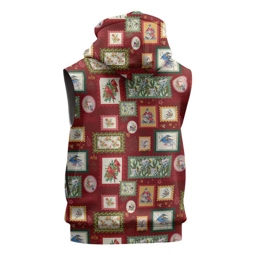 Aussie Birds Christmas La La Land Sleeveless Zip Hoodie Red Vintage Stamp Edition LT9