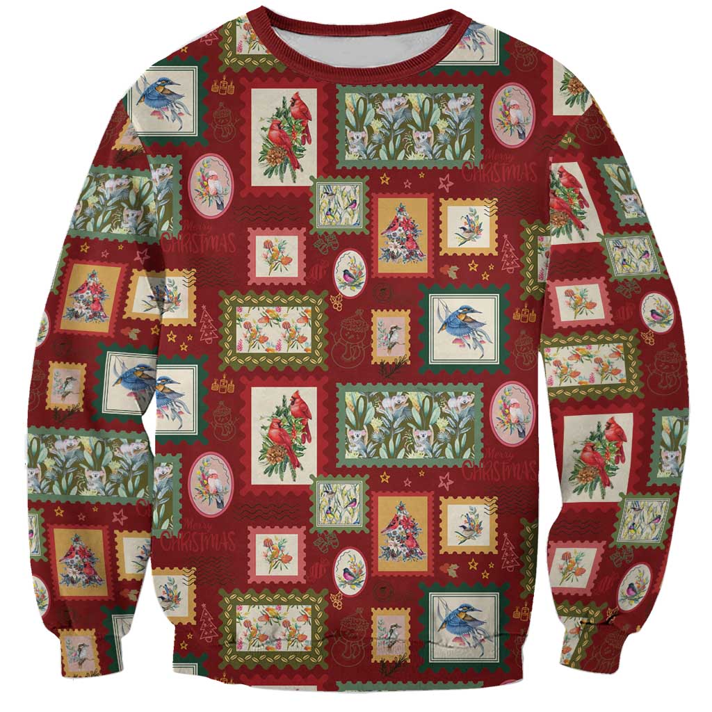 Aussie Birds Christmas La La Land Sweatshirt Red Vintage Stamp Edition - Aussie Hoodie