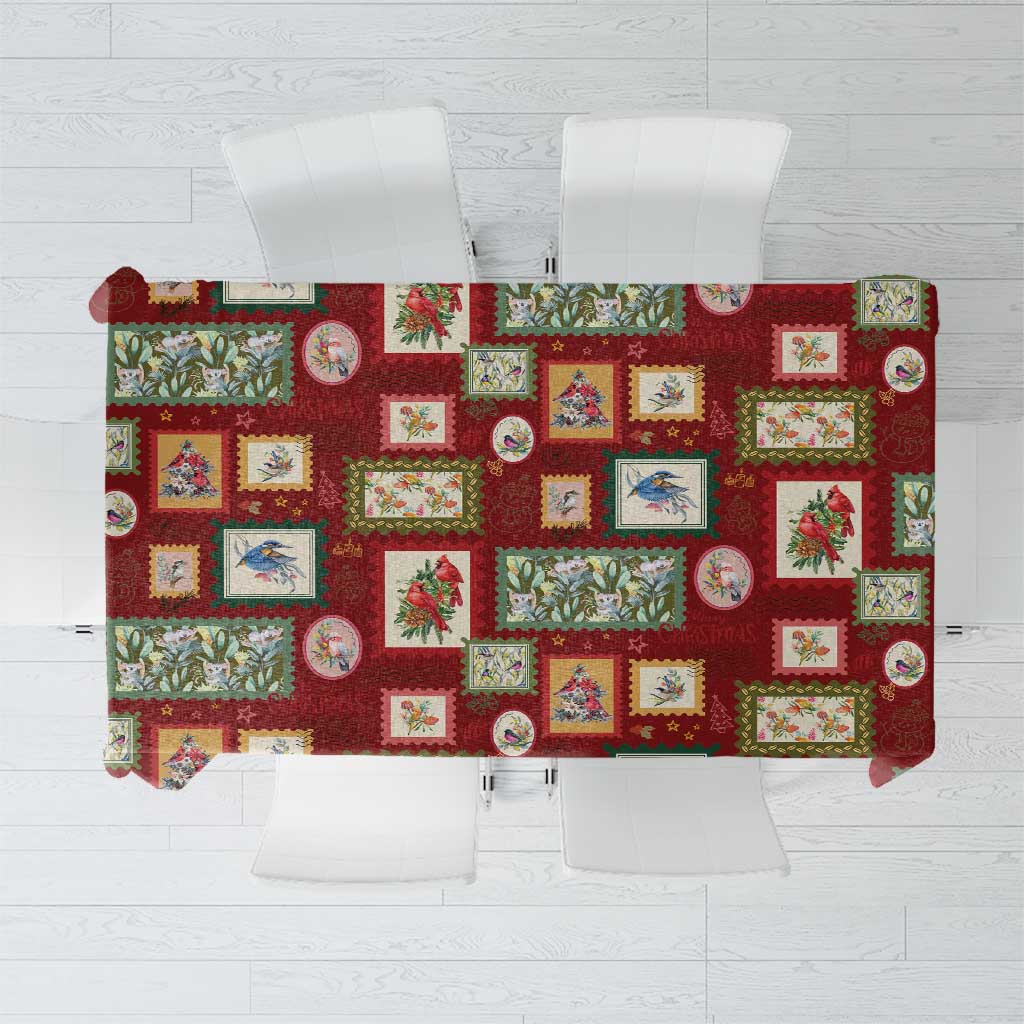 Aussie Birds Christmas La La Land Tablecloth Red Vintage Stamp Edition - Aussie Hoodie