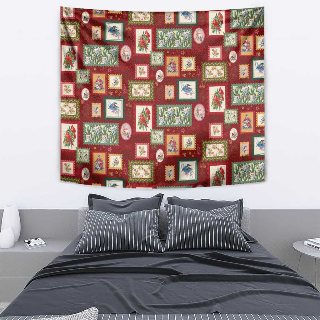 Aussie Birds Christmas La La Land Tapestry Red Vintage Stamp Edition - Aussie Hoodie