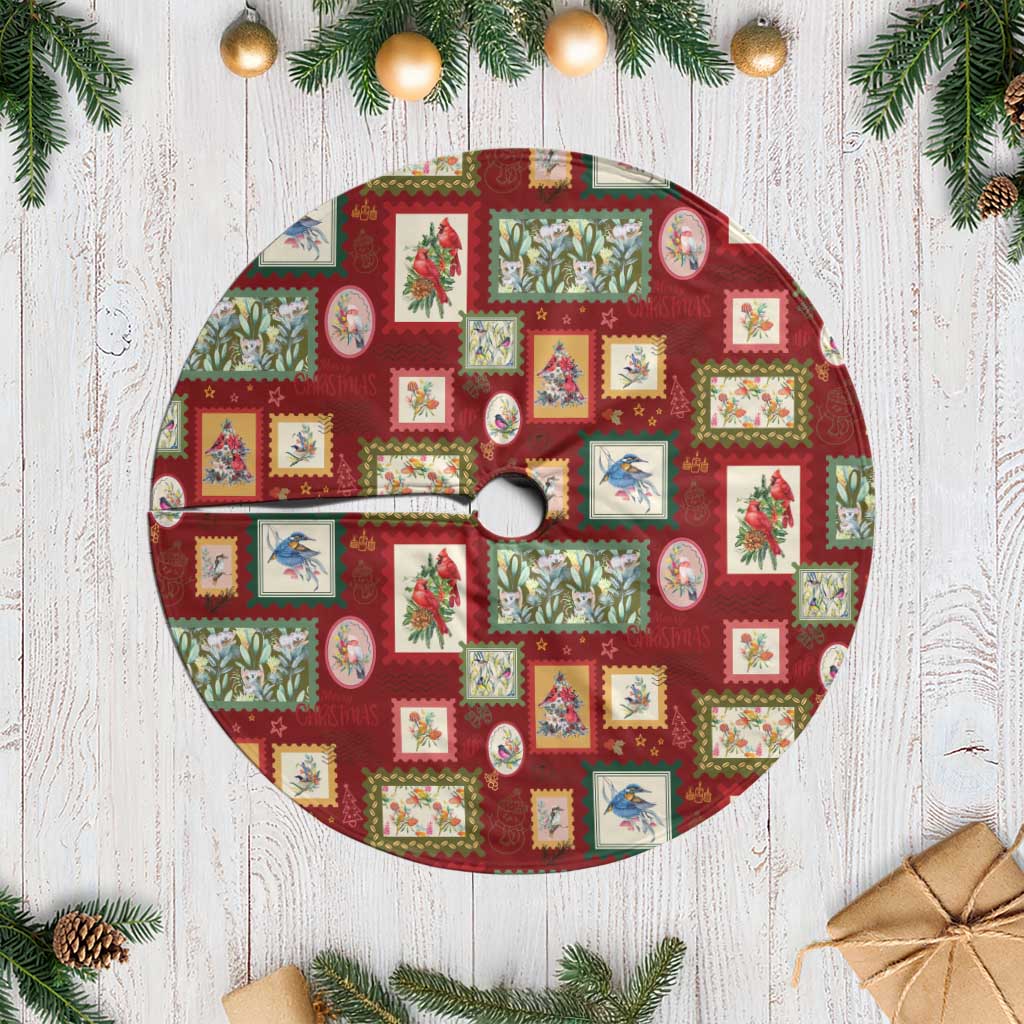 Aussie Birds Christmas La La Land Tree Skirt Red Vintage Stamp Edition - Aussie Hoodie