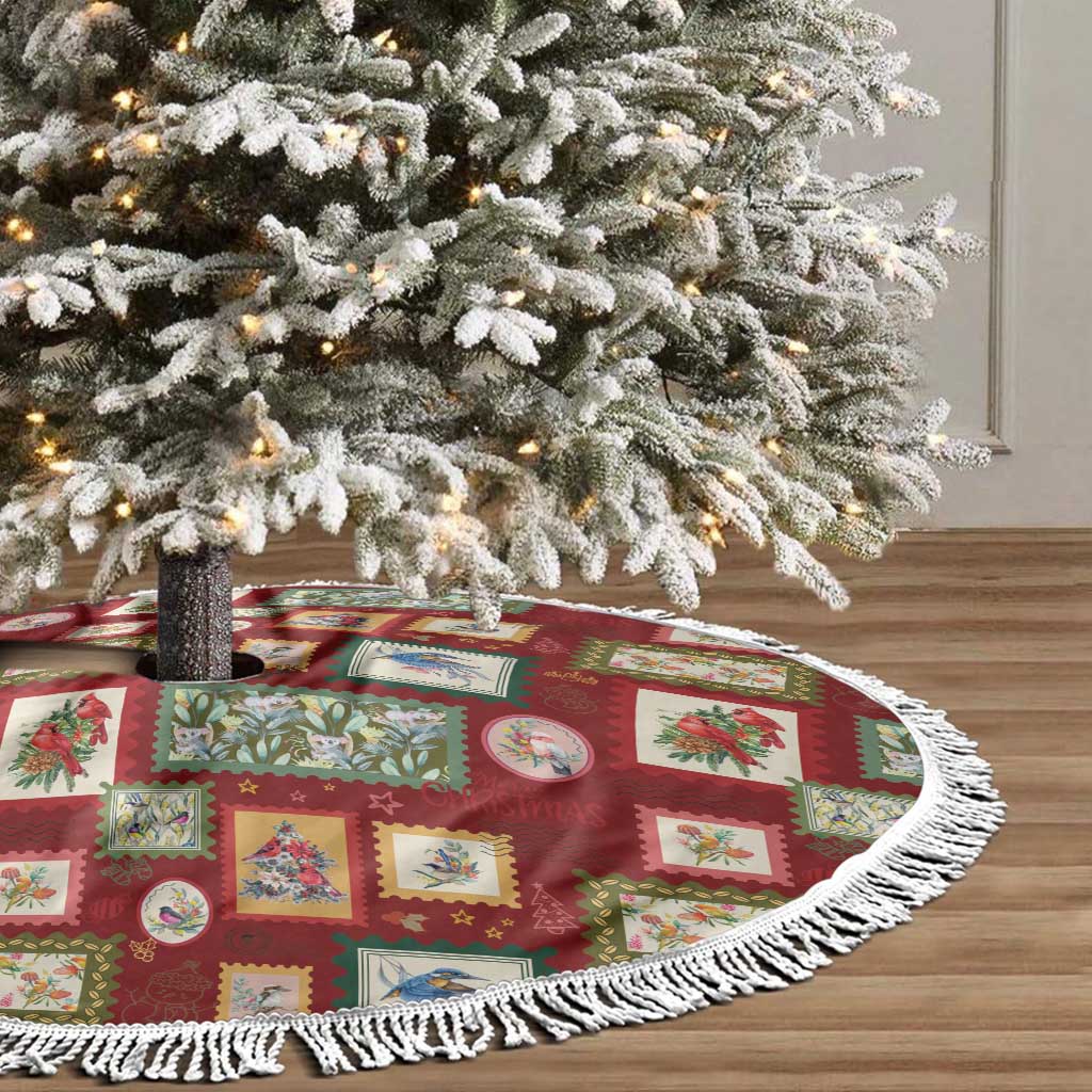 Aussie Birds Christmas La La Land Tree Skirt Red Vintage Stamp Edition - Aussie Hoodie