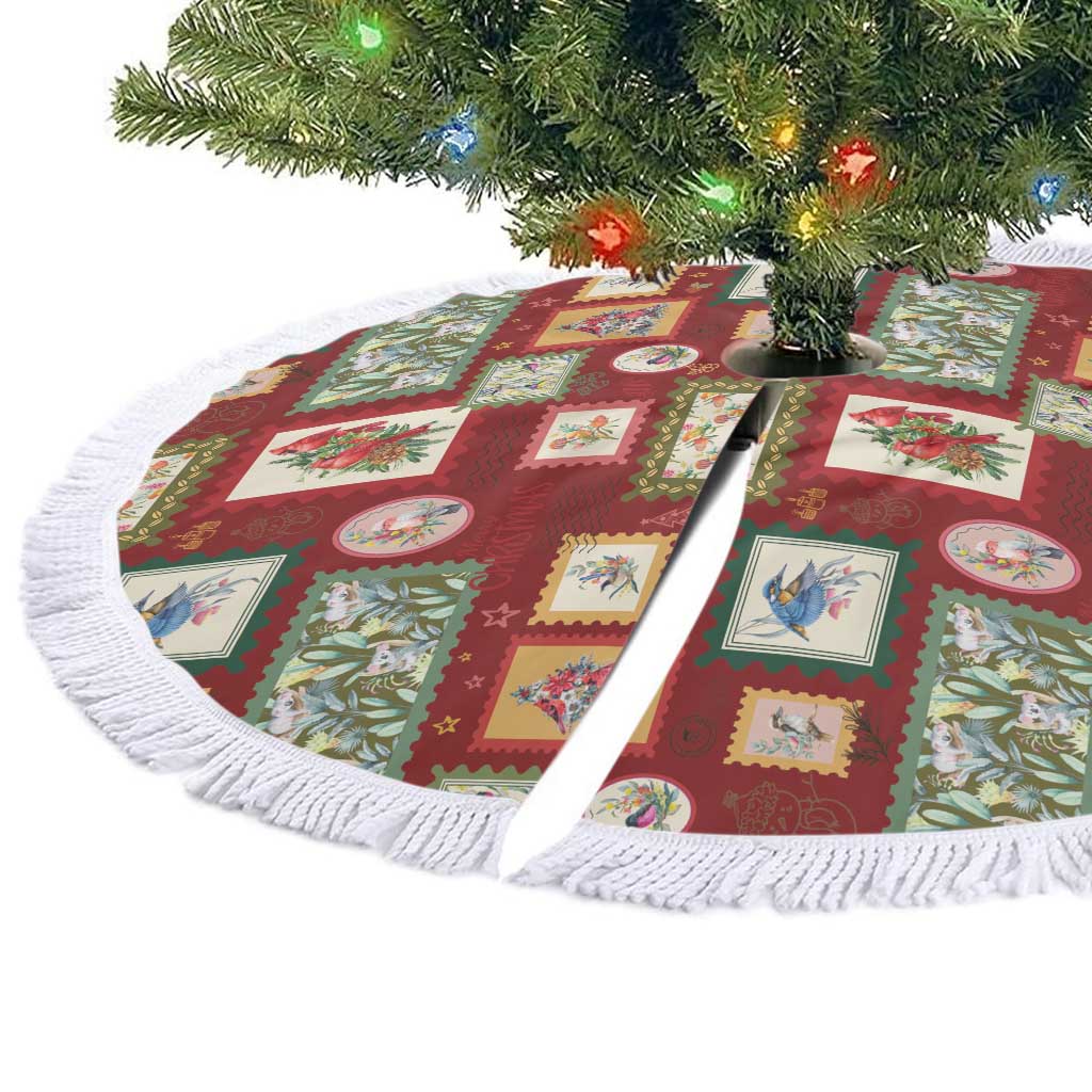 Aussie Birds Christmas La La Land Tree Skirt Red Vintage Stamp Edition - Aussie Hoodie