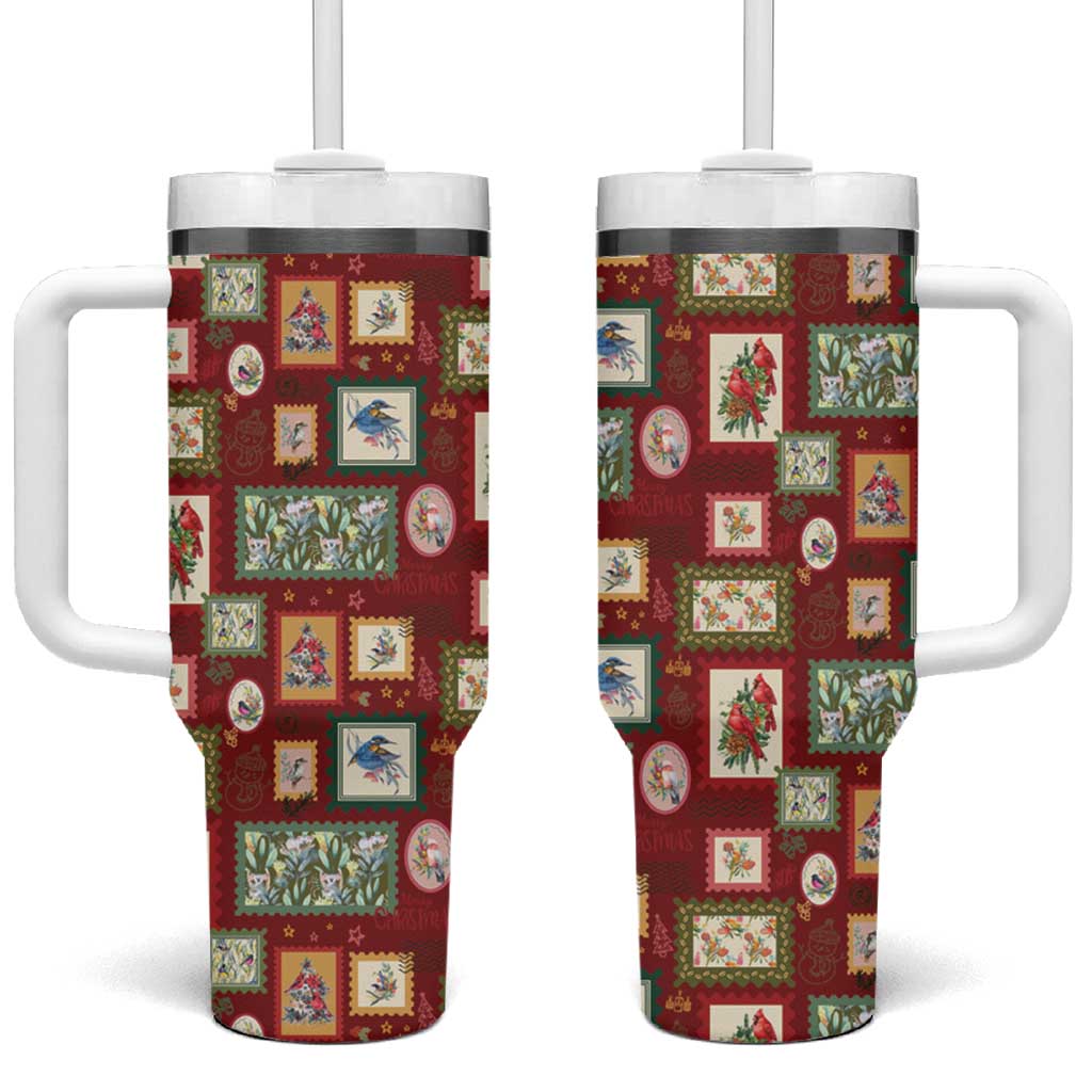 Aussie Birds Christmas La La Land Tumbler With Handle Red Vintage Stamp Edition - Aussie Hoodie