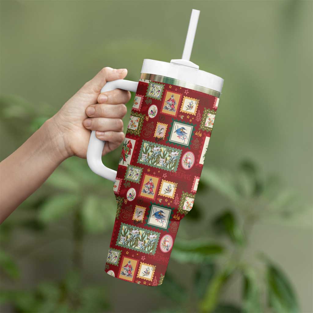 Aussie Birds Christmas La La Land Tumbler With Handle Red Vintage Stamp Edition - Aussie Hoodie
