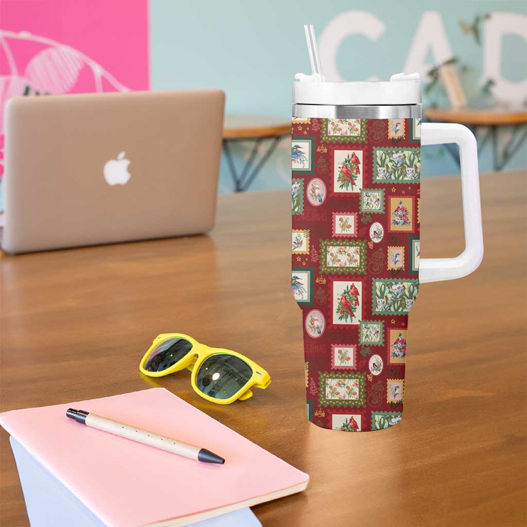 Aussie Birds Christmas La La Land Tumbler With Handle Red Vintage Stamp Edition - Aussie Hoodie