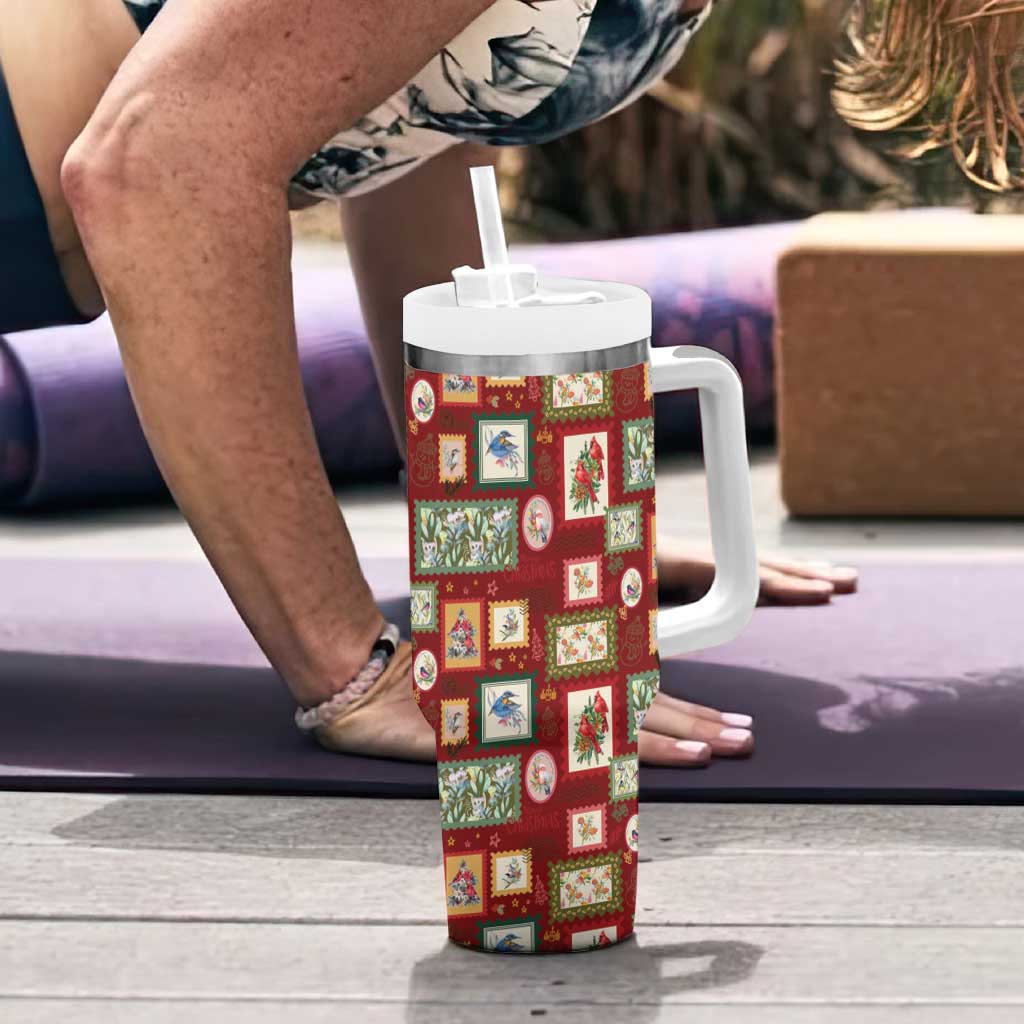 Aussie Birds Christmas La La Land Tumbler With Handle Red Vintage Stamp Edition - Aussie Hoodie