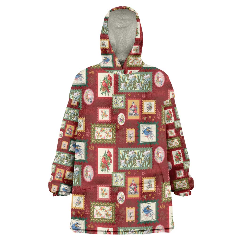 Aussie Birds Christmas La La Land Wearable Blanket Hoodie Red Vintage Stamp Edition - Aussie Hoodie