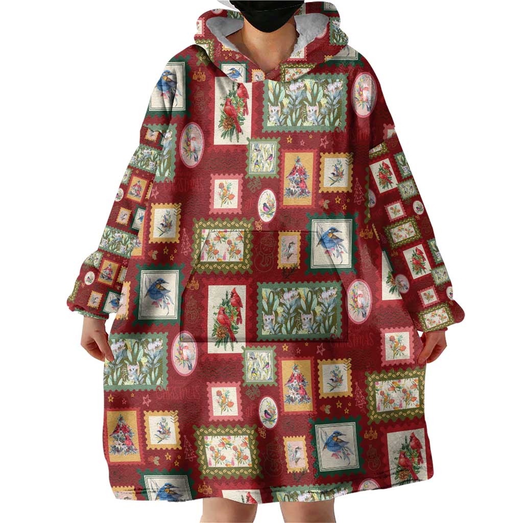 Aussie Birds Christmas La La Land Wearable Blanket Hoodie Red Vintage Stamp Edition - Aussie Hoodie