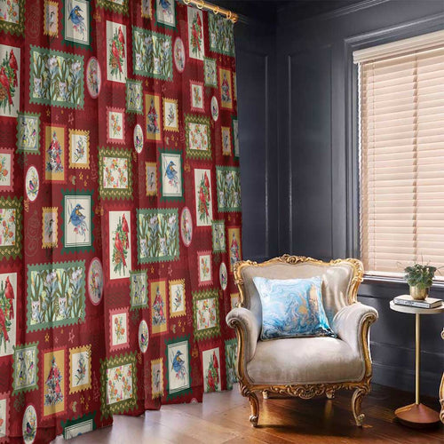 Aussie Birds Christmas La La Land Window Curtain Red Vintage Stamp Edition - Aussie Hoodie
