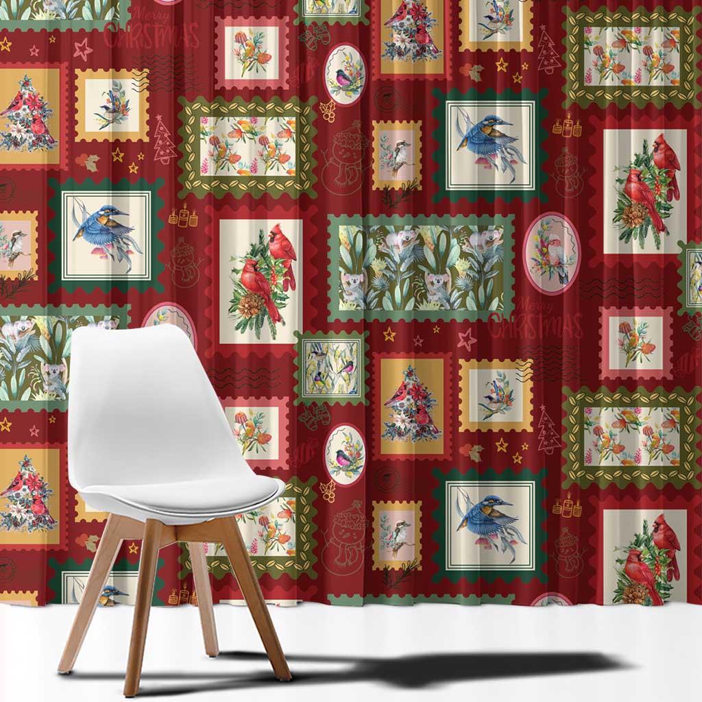 Aussie Birds Christmas La La Land Window Curtain Red Vintage Stamp Edition - Aussie Hoodie