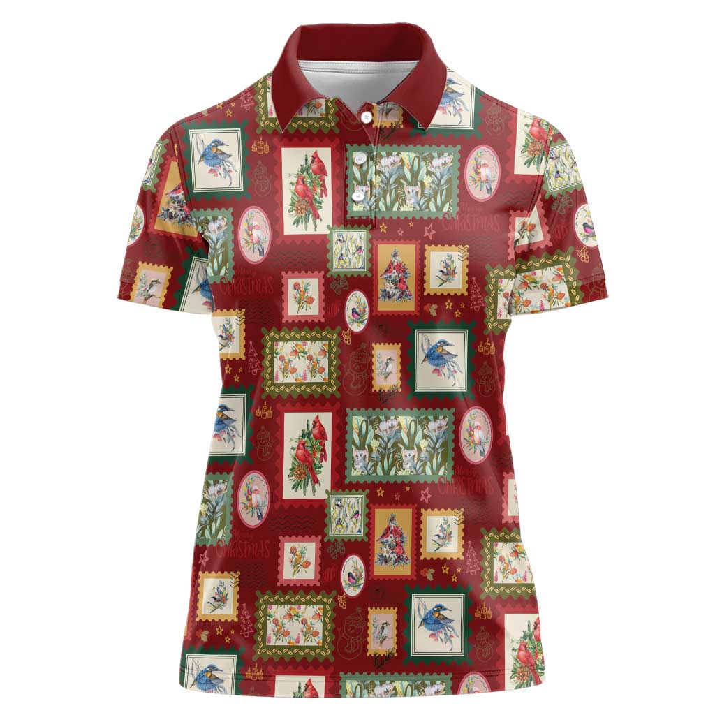 Aussie Birds Christmas La La Land Women Polo Shirt Red Vintage Stamp Edition - Aussie Hoodie