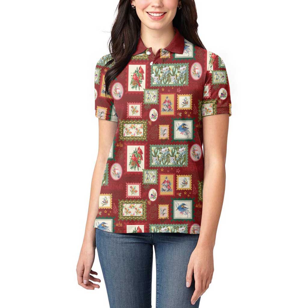 Aussie Birds Christmas La La Land Women Polo Shirt Red Vintage Stamp Edition - Aussie Hoodie
