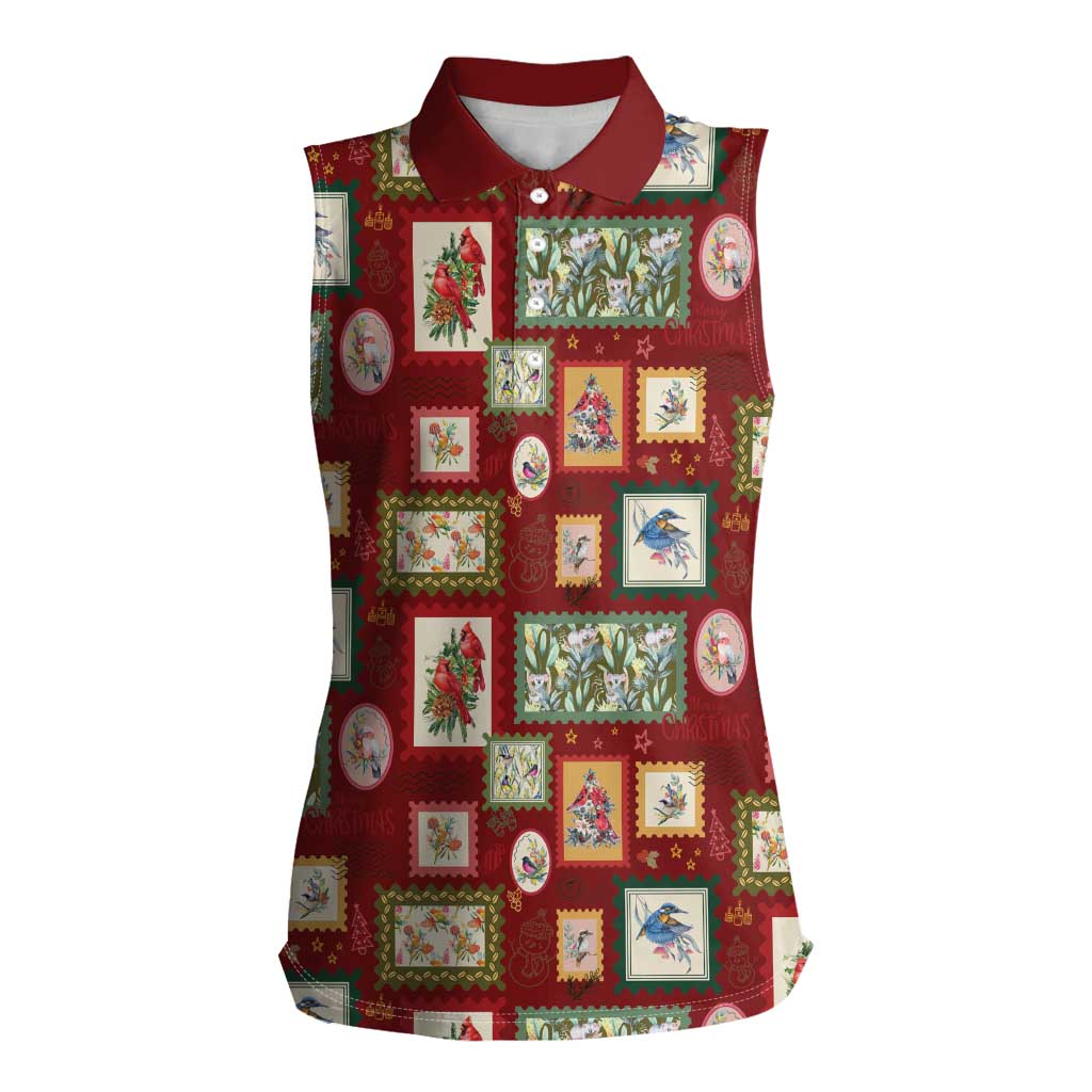 Aussie Birds Christmas La La Land Women Sleeveless Polo Shirt Red Vintage Stamp Edition - Aussie Hoodie