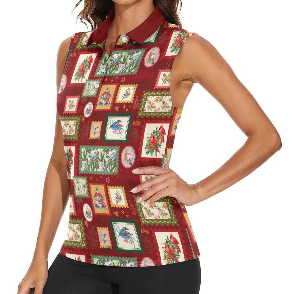 Aussie Birds Christmas La La Land Women Sleeveless Polo Shirt Red Vintage Stamp Edition - Aussie Hoodie