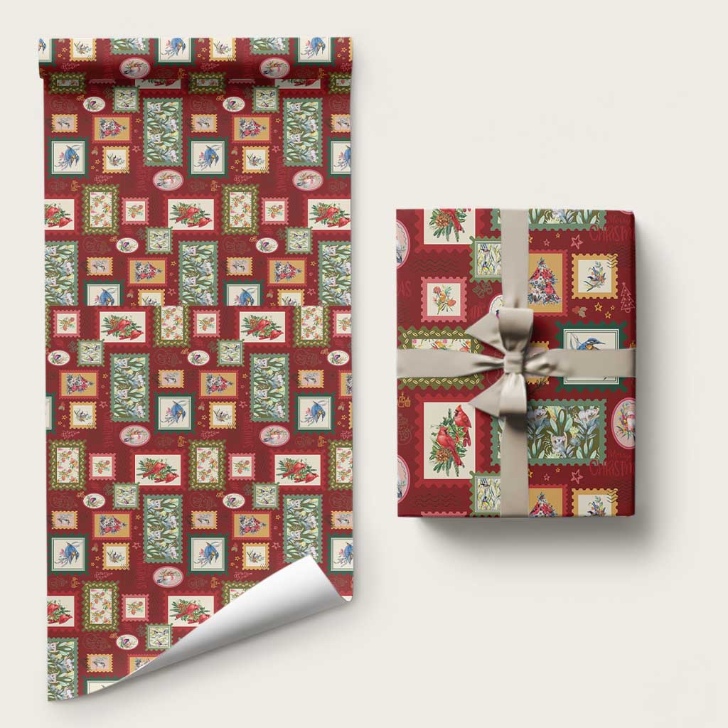 Aussie Birds Christmas La La Land Wrapping Paper Red Vintage Stamp Edition - Aussie Hoodie