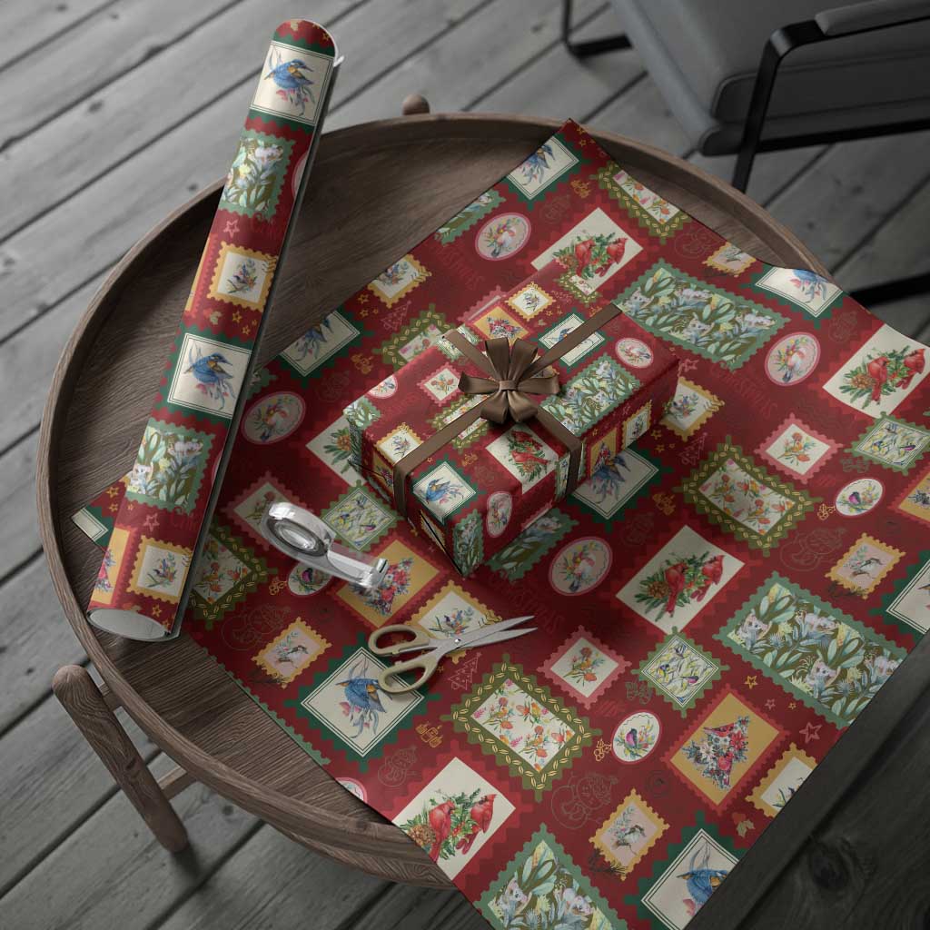 Aussie Birds Christmas La La Land Wrapping Paper Red Vintage Stamp Edition - Aussie Hoodie