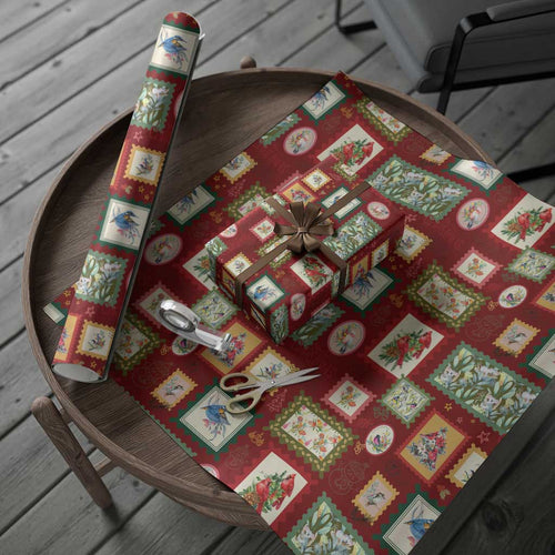 Aussie Birds Christmas La La Land Wrapping Paper Red Vintage Stamp Edition - Aussie Hoodie