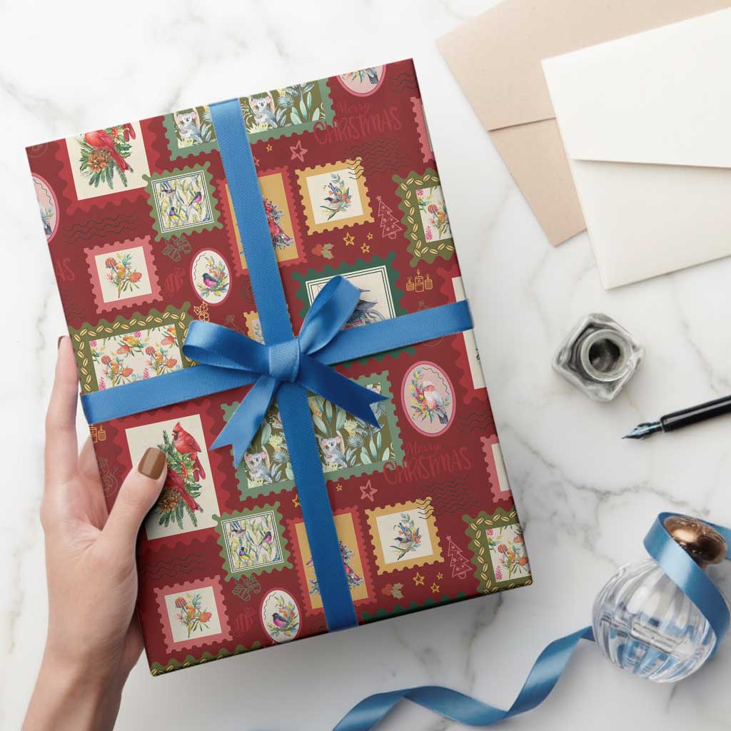 Aussie Birds Christmas La La Land Wrapping Paper Red Vintage Stamp Edition - Aussie Hoodie