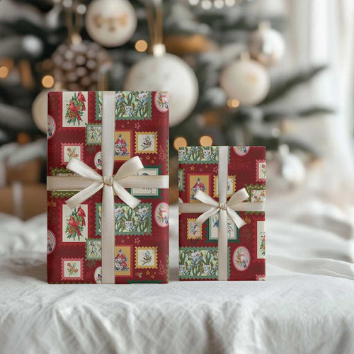 Aussie Birds Christmas La La Land Wrapping Paper Red Vintage Stamp Edition - Aussie Hoodie