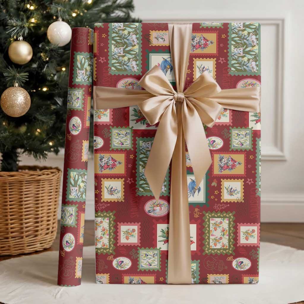 Aussie Birds Christmas La La Land Wrapping Paper Red Vintage Stamp Edition - Aussie Hoodie