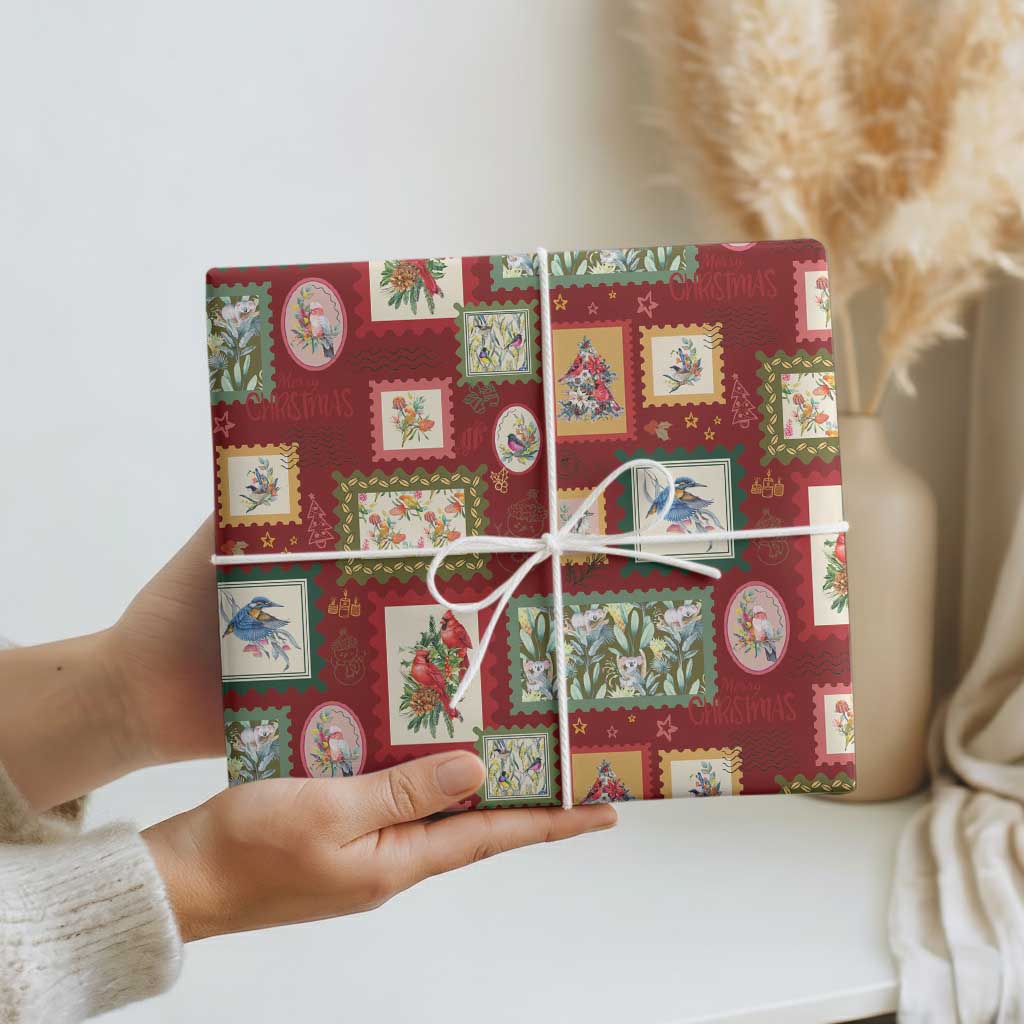 Aussie Birds Christmas La La Land Wrapping Paper Red Vintage Stamp Edition - Aussie Hoodie