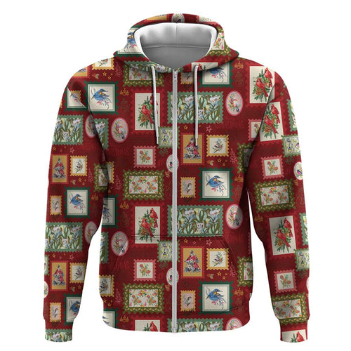 Aussie Birds Christmas La La Land Zip Hoodie Red Vintage Stamp Edition - Aussie Hoodie