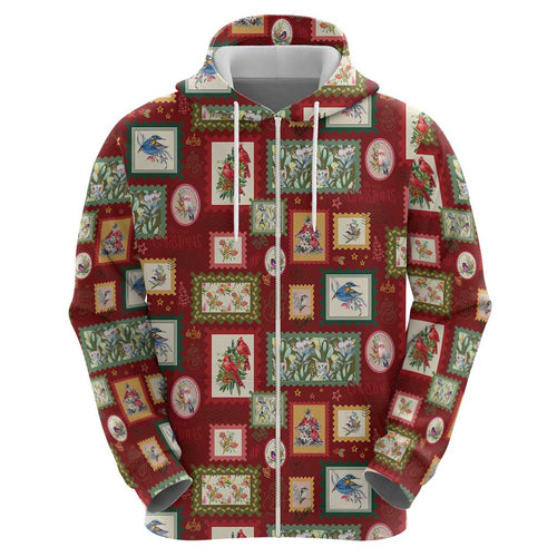Aussie Birds Christmas La La Land Zip Hoodie Red Vintage Stamp Edition - Aussie Hoodie