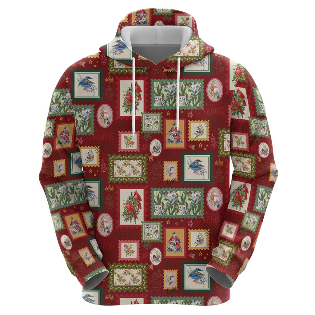 Aussie Birds Christmas La La Land Zip Hoodie Red Vintage Stamp Edition - Aussie Hoodie