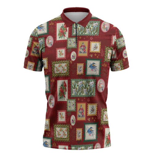 Aussie Birds Christmas La La Land Zipper Polo Shirt Red Vintage Stamp Edition - Aussie Hoodie