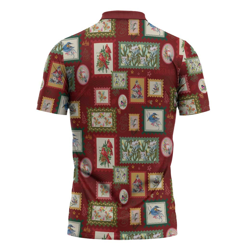 Aussie Birds Christmas La La Land Zipper Polo Shirt Red Vintage Stamp Edition - Aussie Hoodie