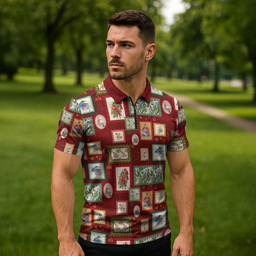 Aussie Birds Christmas La La Land Zipper Polo Shirt Red Vintage Stamp Edition - Aussie Hoodie
