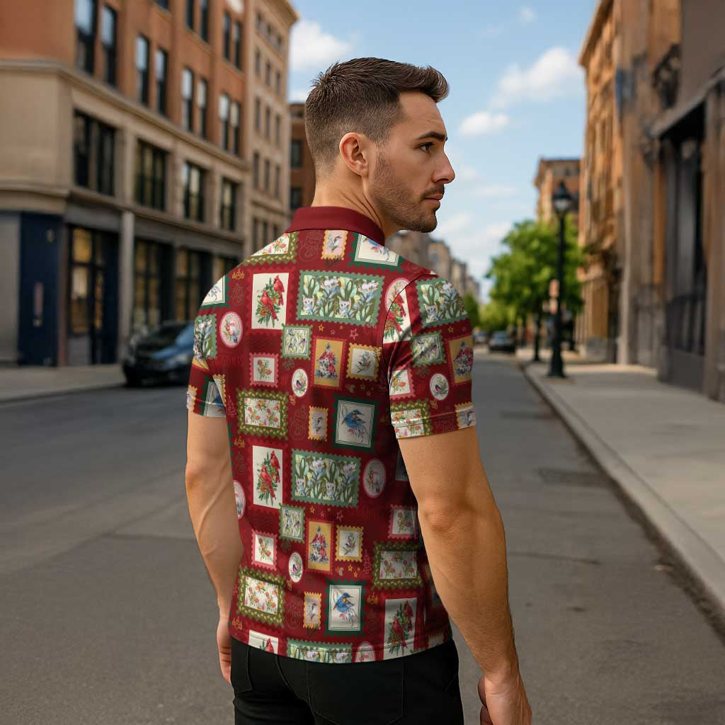 Aussie Birds Christmas La La Land Zipper Polo Shirt Red Vintage Stamp Edition - Aussie Hoodie