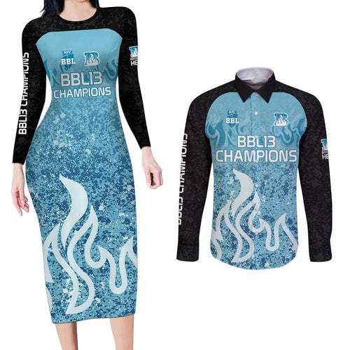 Custom Brisbane Heat Champions BBL13 Couples Matching Long Sleeve Bodycon Dress and Long Sleeve Button Shirt